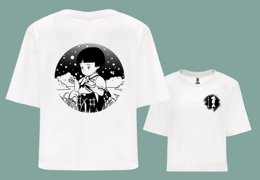 Camiseta blanca croptop la tumba de las luciernagas ghibli anime