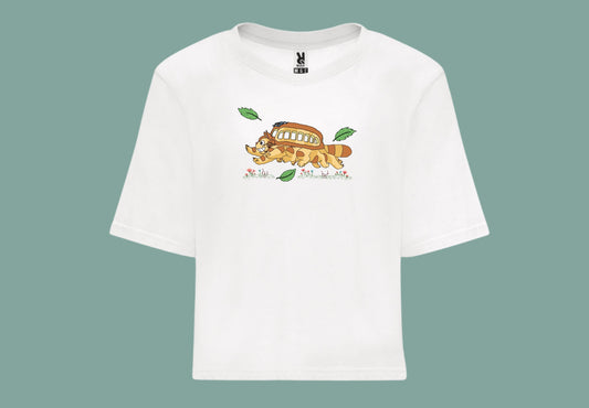 Camiseta croptop blanca gatobus ghibli