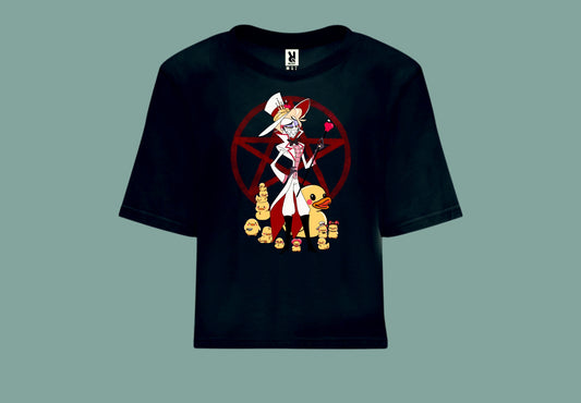 Camiseta negra croptop hazbin hotel lucifer patitos