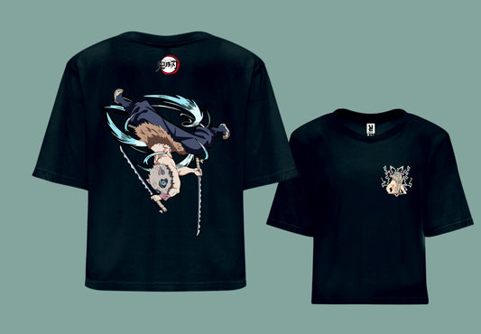 Camiseta negra croptop kimetsu no yaiba zenitsu anime