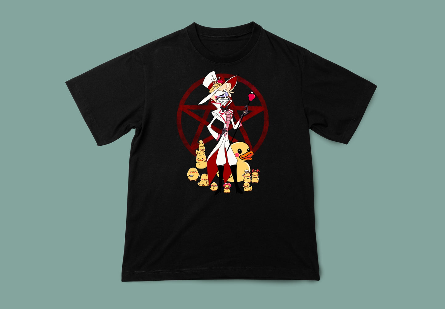 Camiseta negra unisex hazbin hotel lucifer patitos
