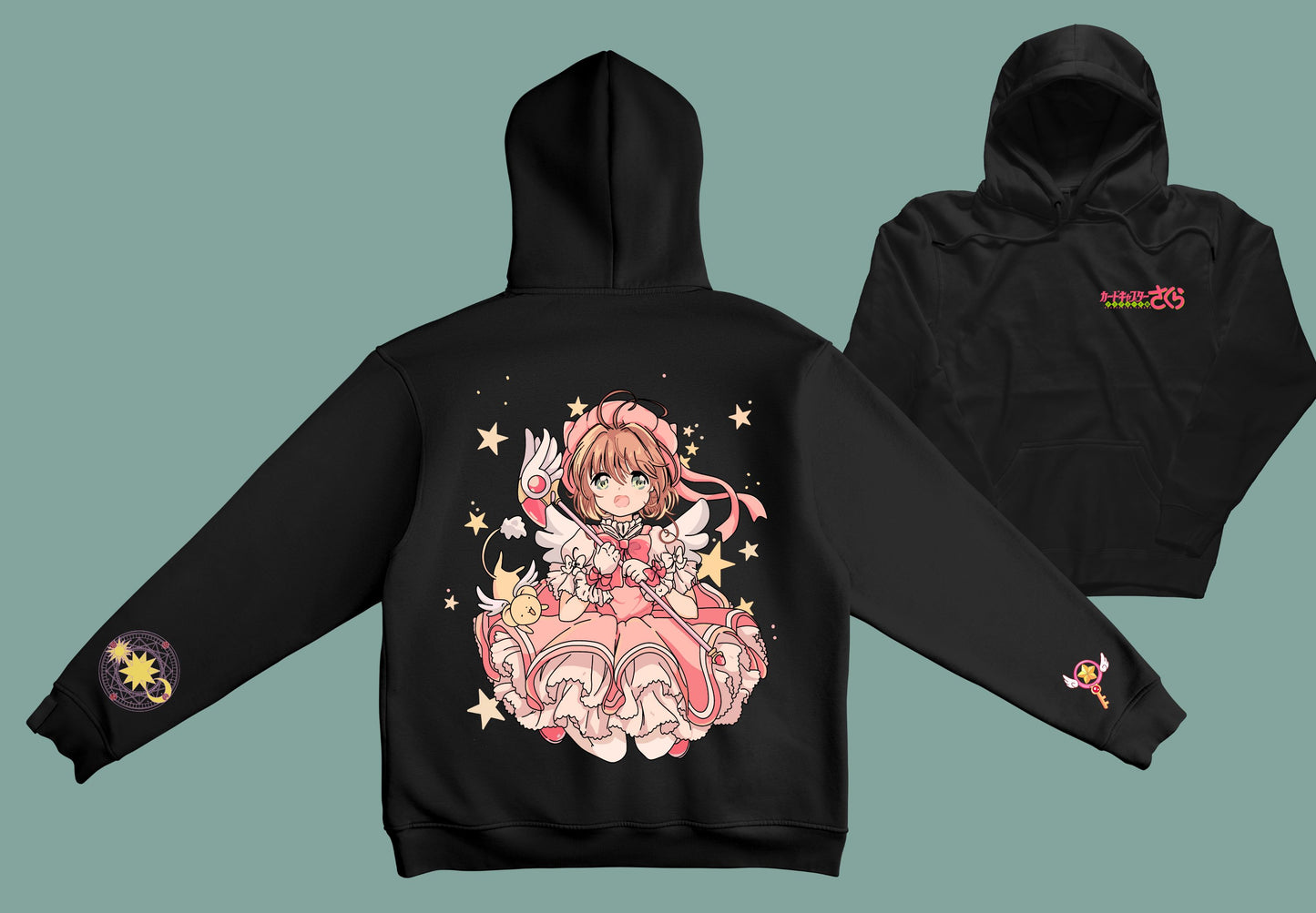 Sudadera negra sakura card captor vista frente y espalda