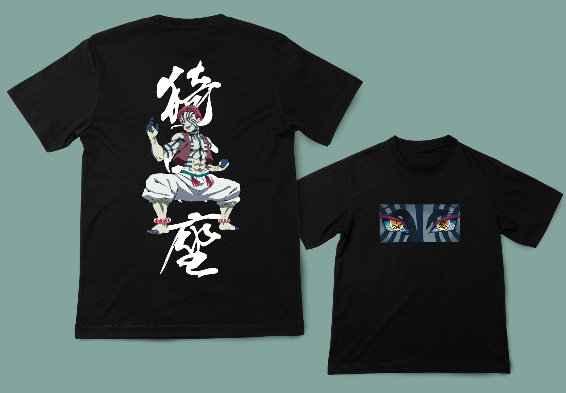 Imagen de camiseta negra de frente con ilustación de luna de Kimetsu no yaiba