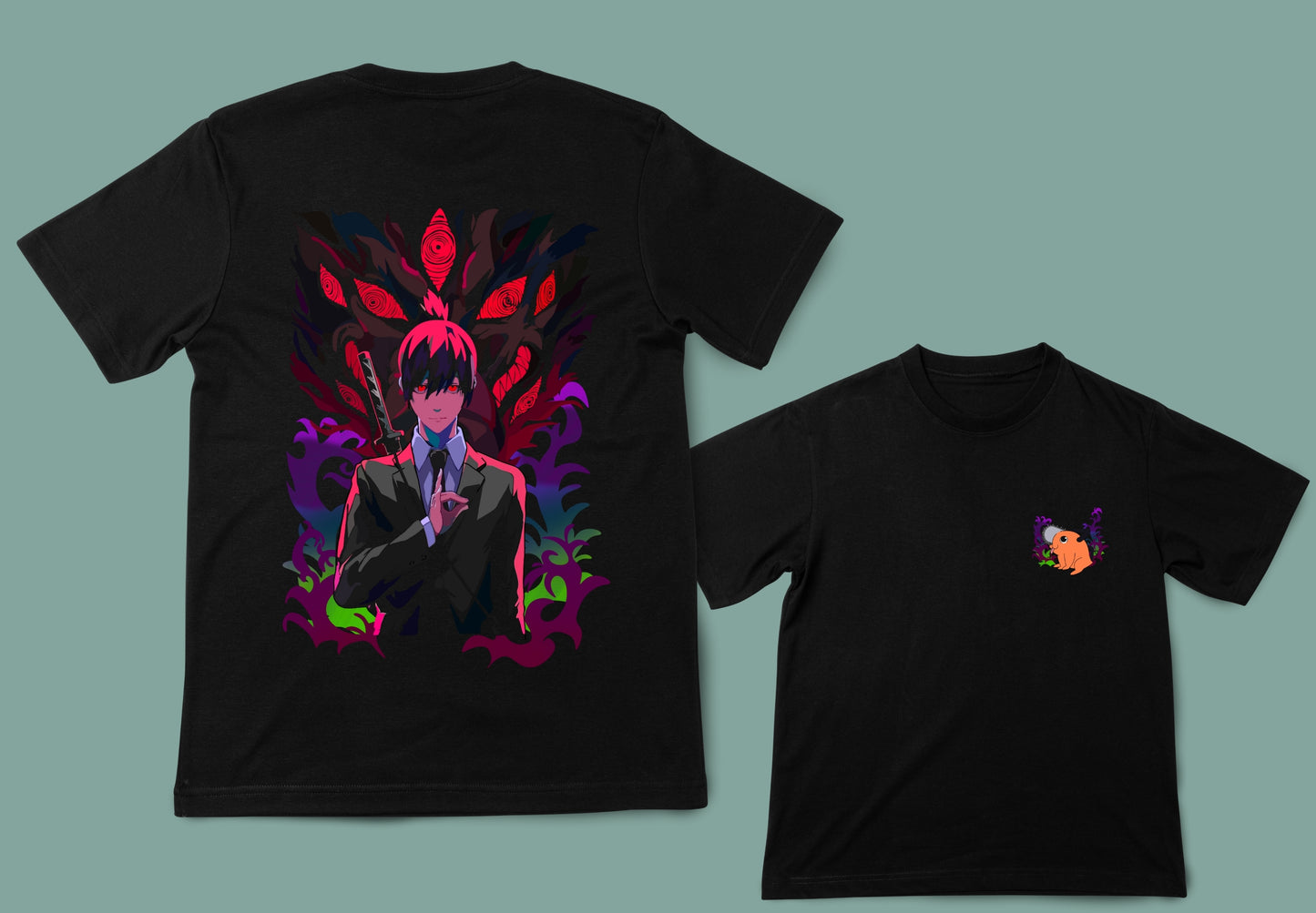 Camiseta con ilustración de Aki, personaje del anime / manga de Chainsaw man. Camiseta con amplitud de tallas y colores.