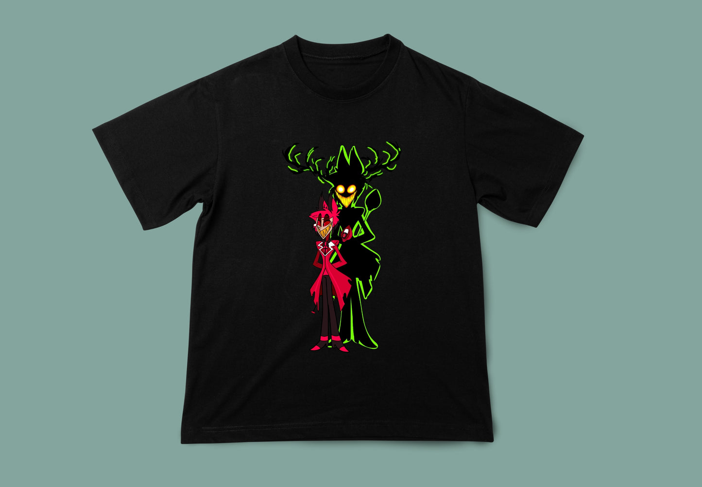 Camiseta ilustración Alastor Hazbin Hotel. Camiseta corte unisex en color negro