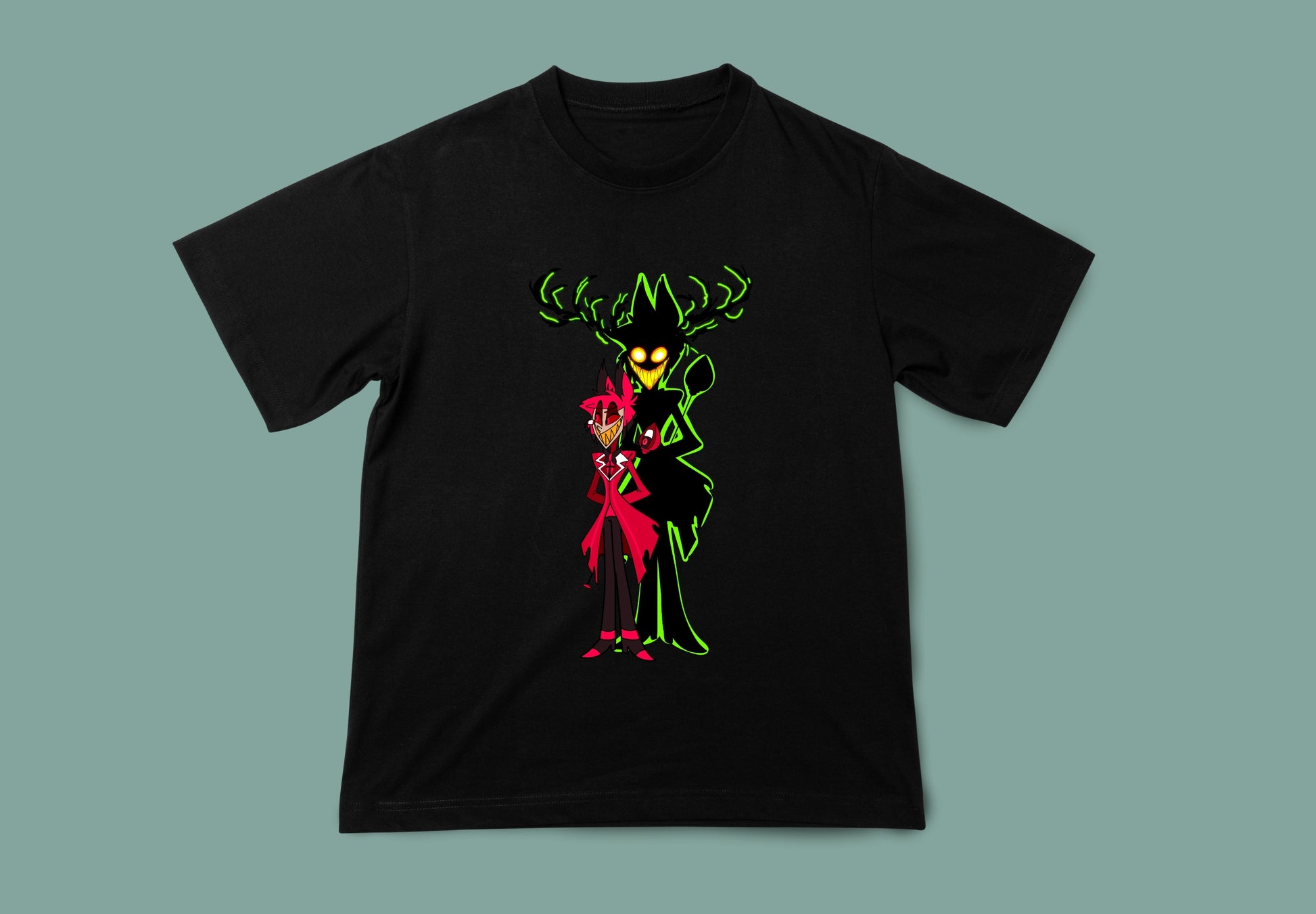 Camiseta ilustración Alastor Hazbin Hotel. Camiseta corte unisex en color negro