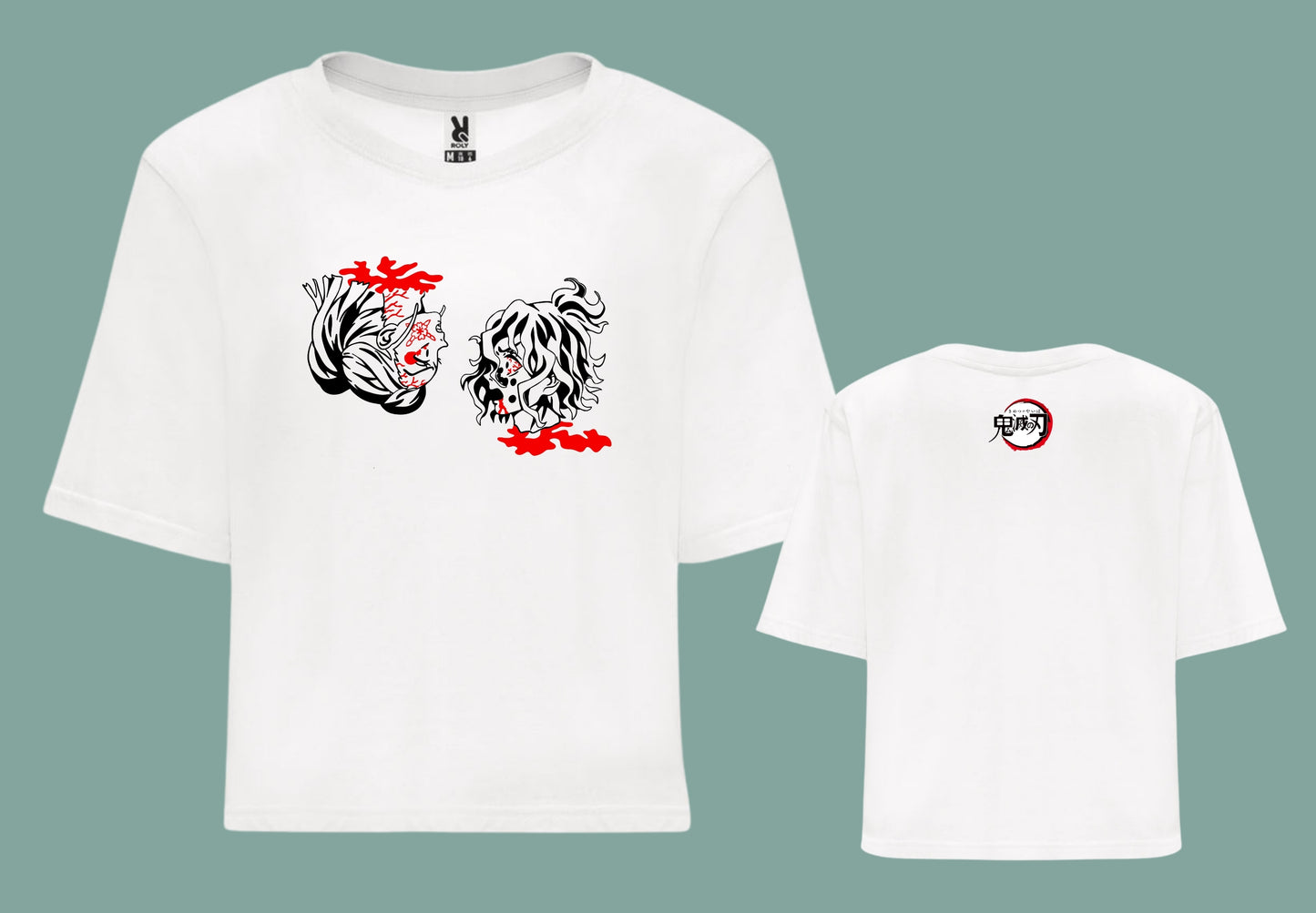 Camiseta blanca croptop Kimetsu no Yaiba vista frontal