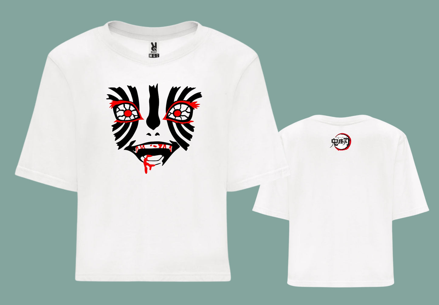 Camiseta blanca croptop Kimetsu no Yaiba vista frontal