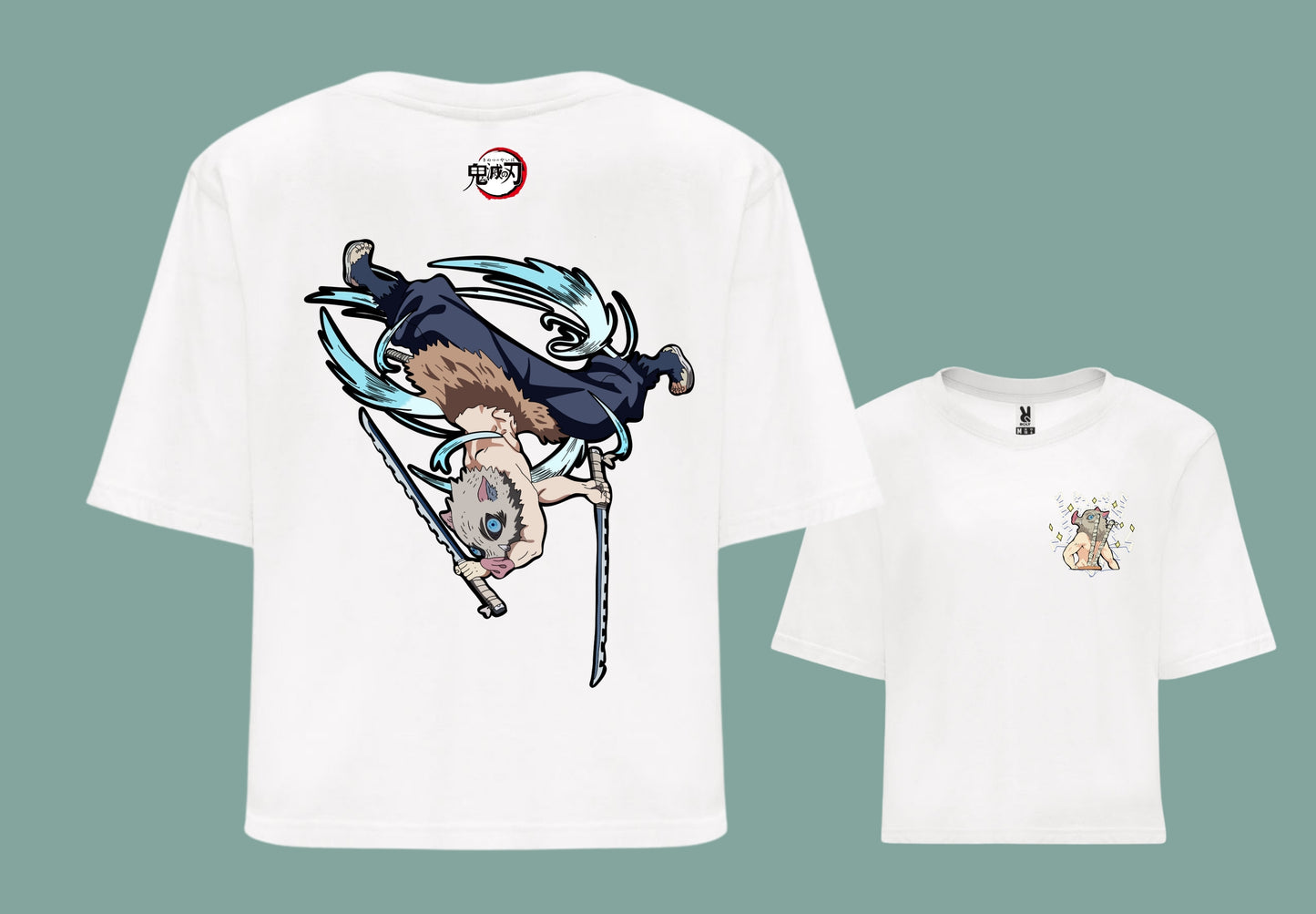 Camiseta blanca croptop kimetsu no yaiba zenitsu anime