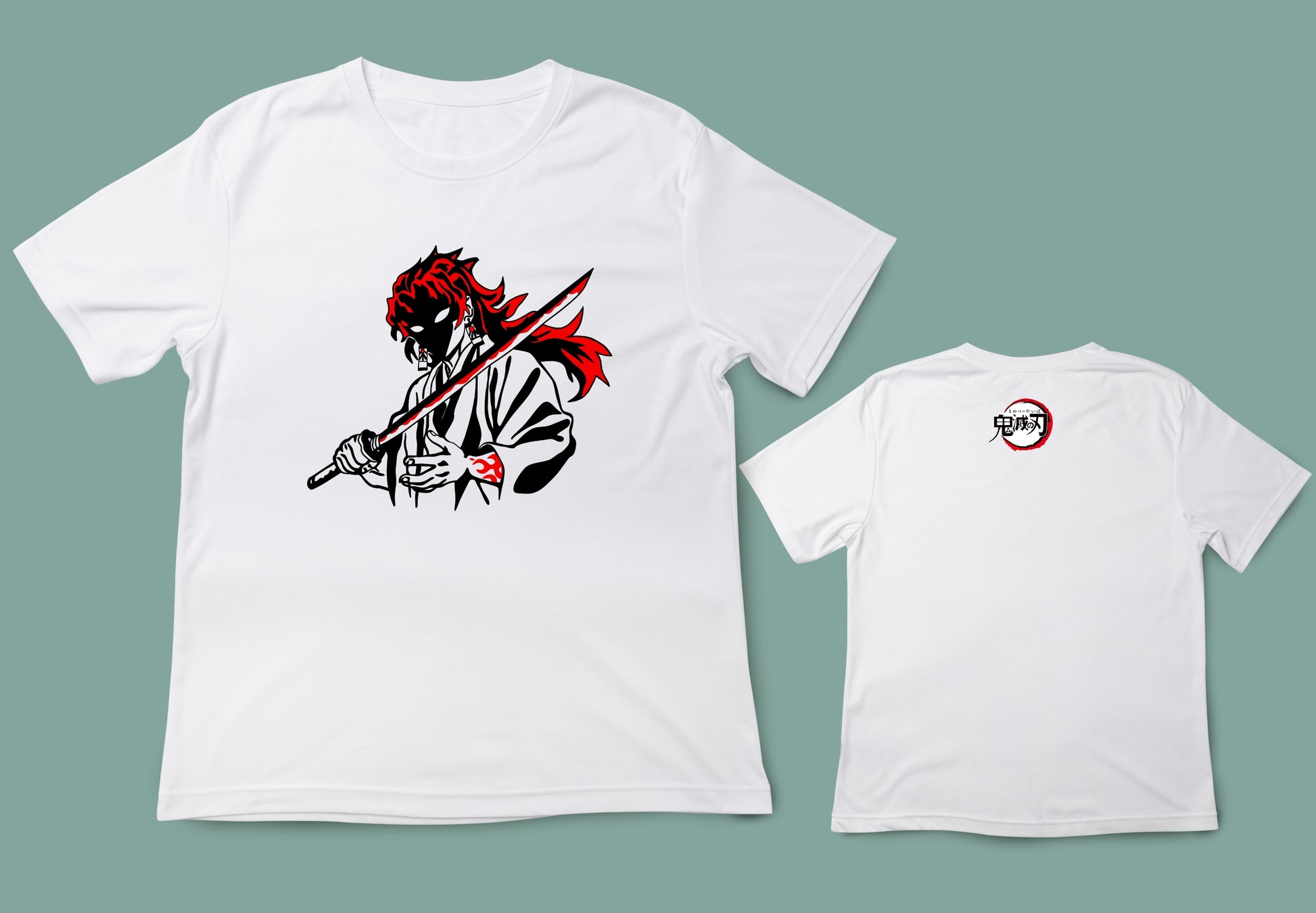 Camiseta blanca unisex Kimetsu no Yaiba vista frontal