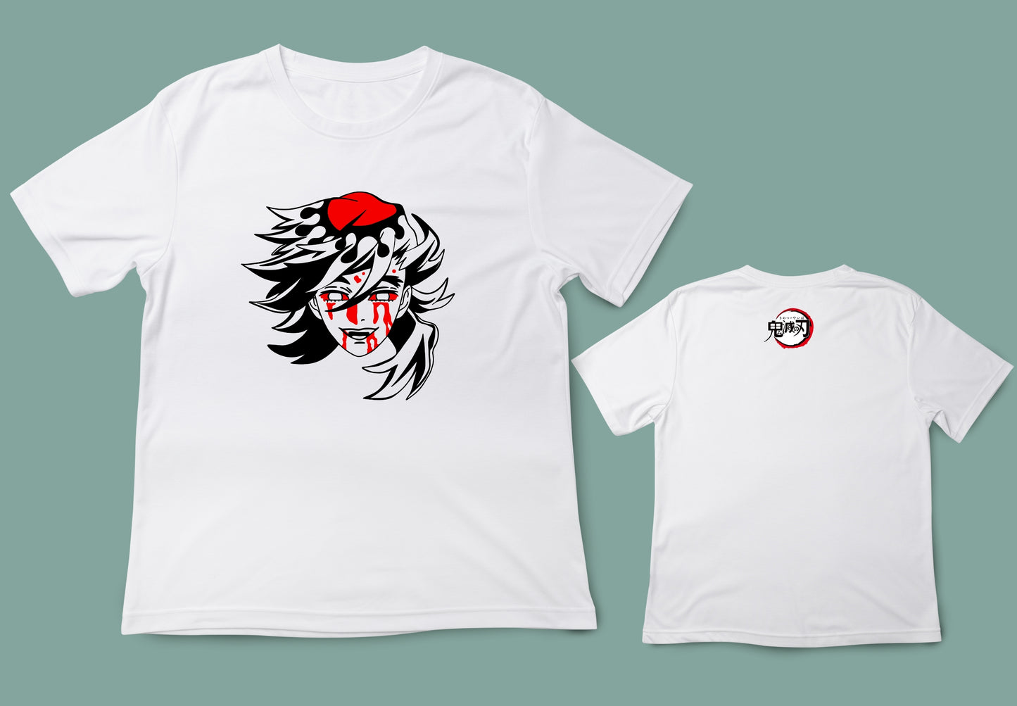 Camiseta blanca unisex Kimetsu no Yaiba vista frontal