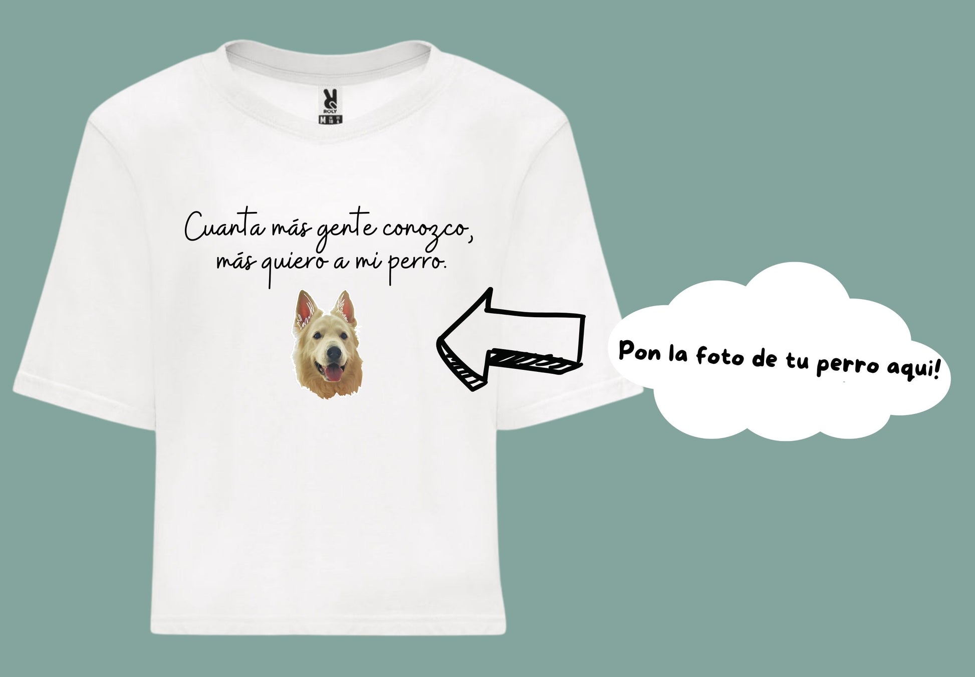 Camiseta croptop blanca cuanta mas gente conozco versión perro