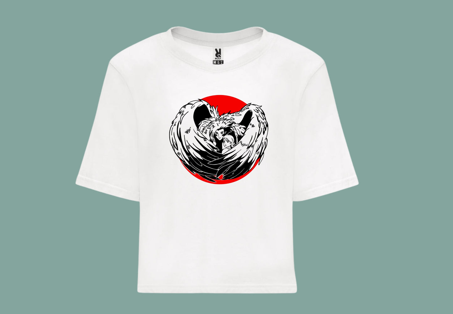 Camiseta croptop blanca el castillo ambulante ghibli 