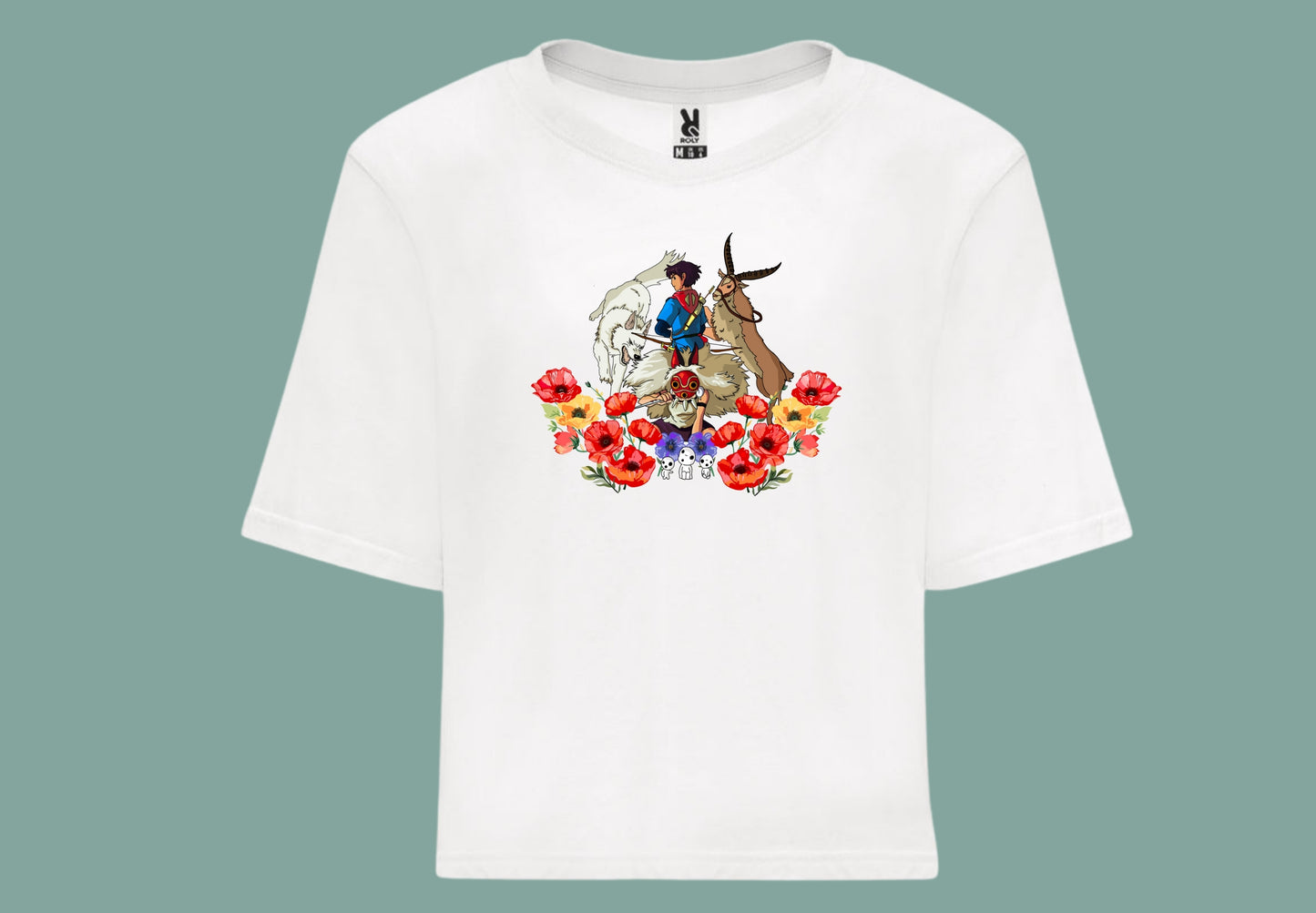 Camiseta croptop blanca mononoke ghibli