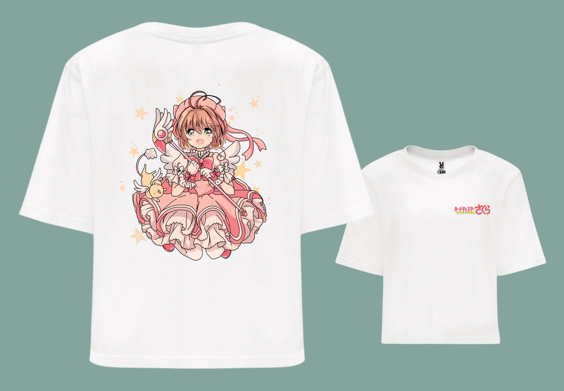 Camiseta croptop blanca sakura card captor vista frente y espalda