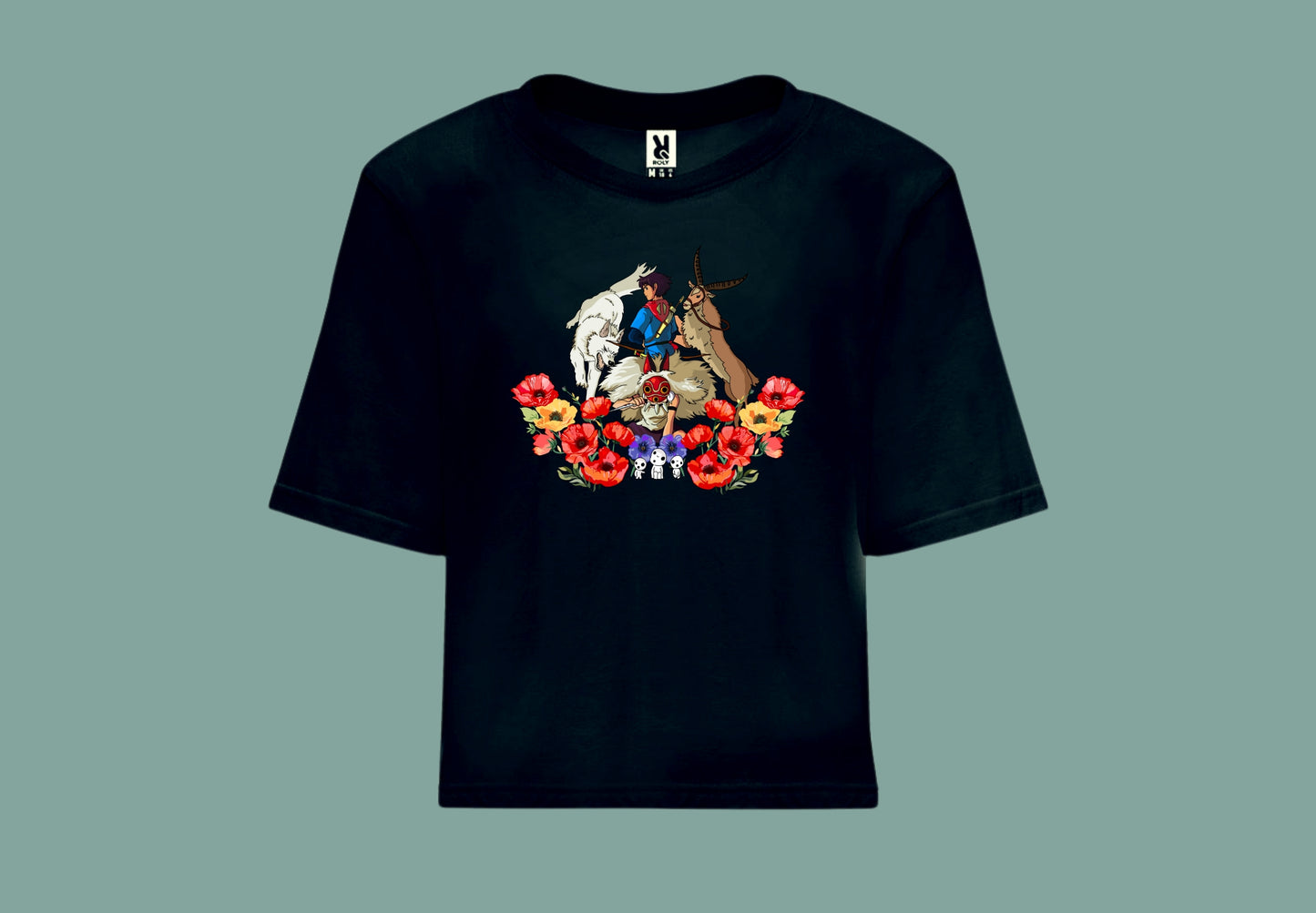 Camiseta croptop negra mononoke ghibli