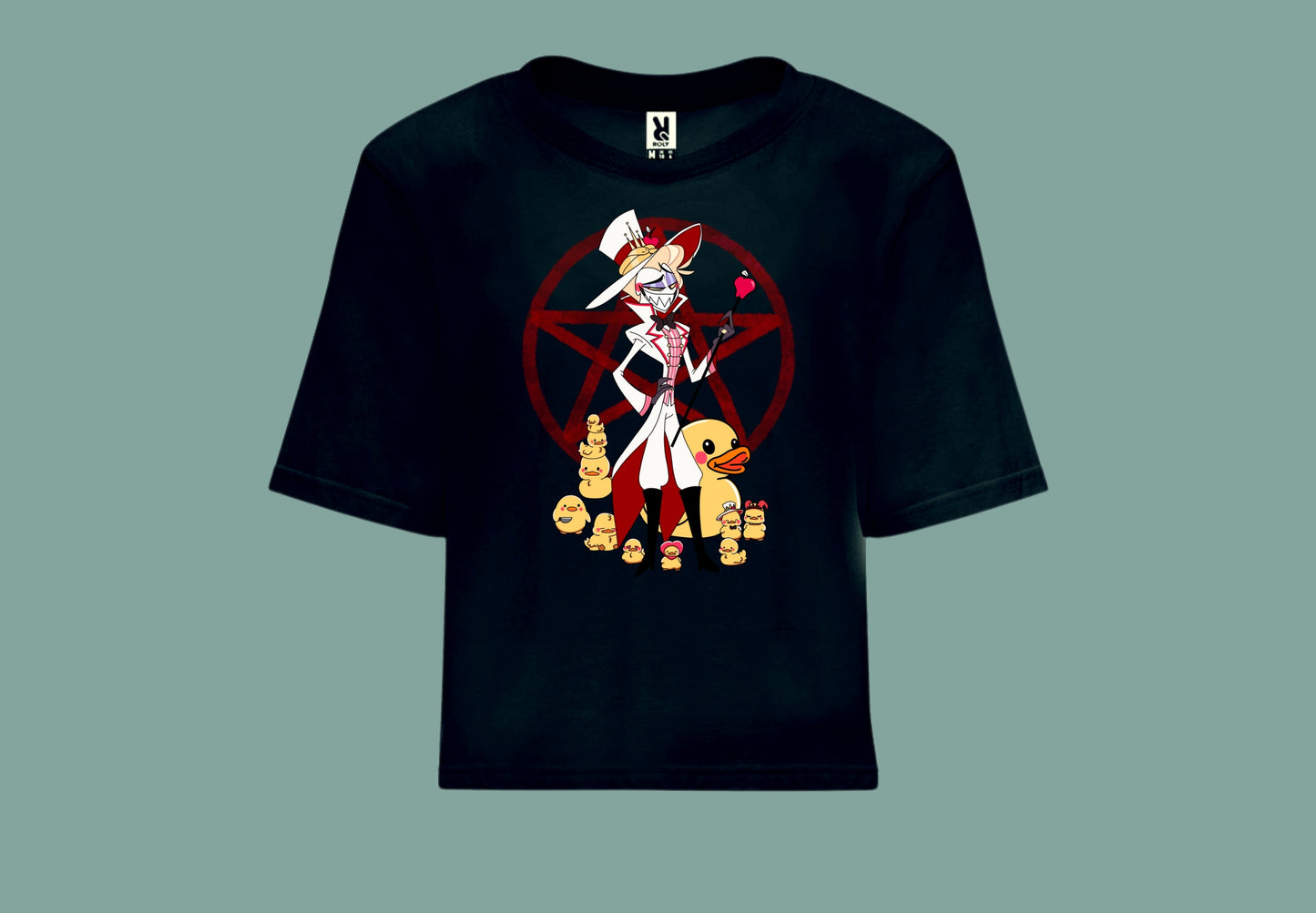 Camiseta negra croptop hazbin hotel  lucifer patitos