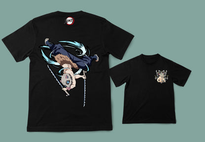 Camiseta negra unisex kimetsu no yaiba zenitsu anime