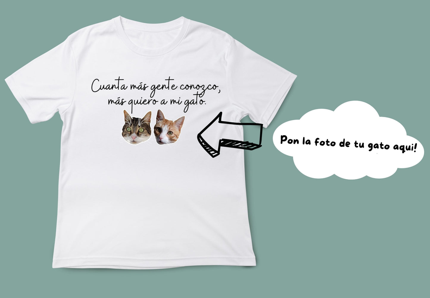 Camiseta unisex blanca cuanta mas gente conozco, versión gato.