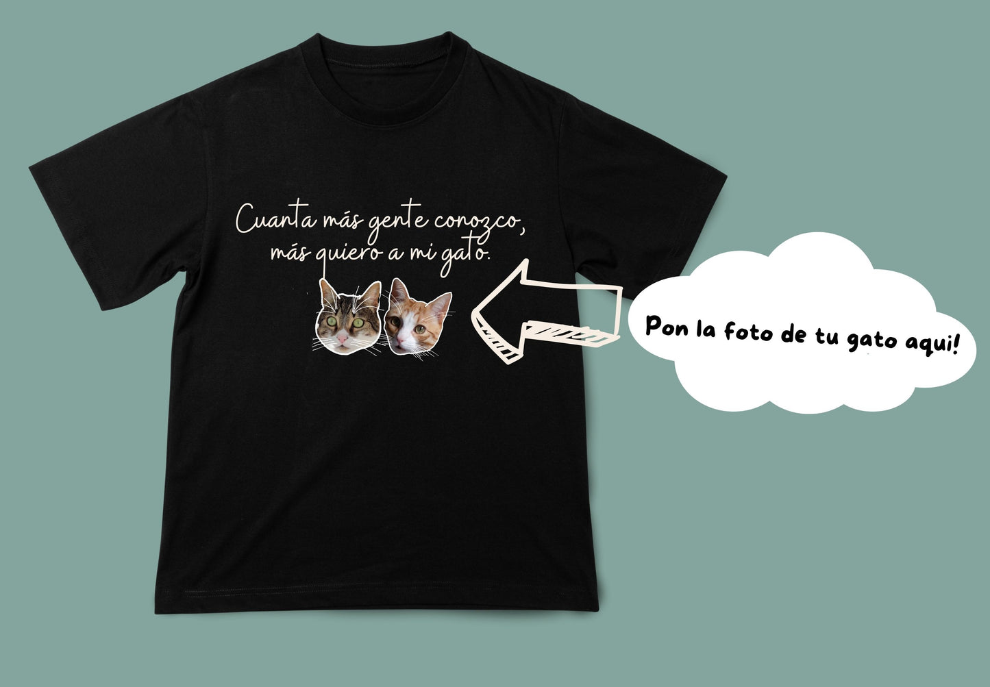 Camiseta unisex negra cuanta mas gente conozco versión gato