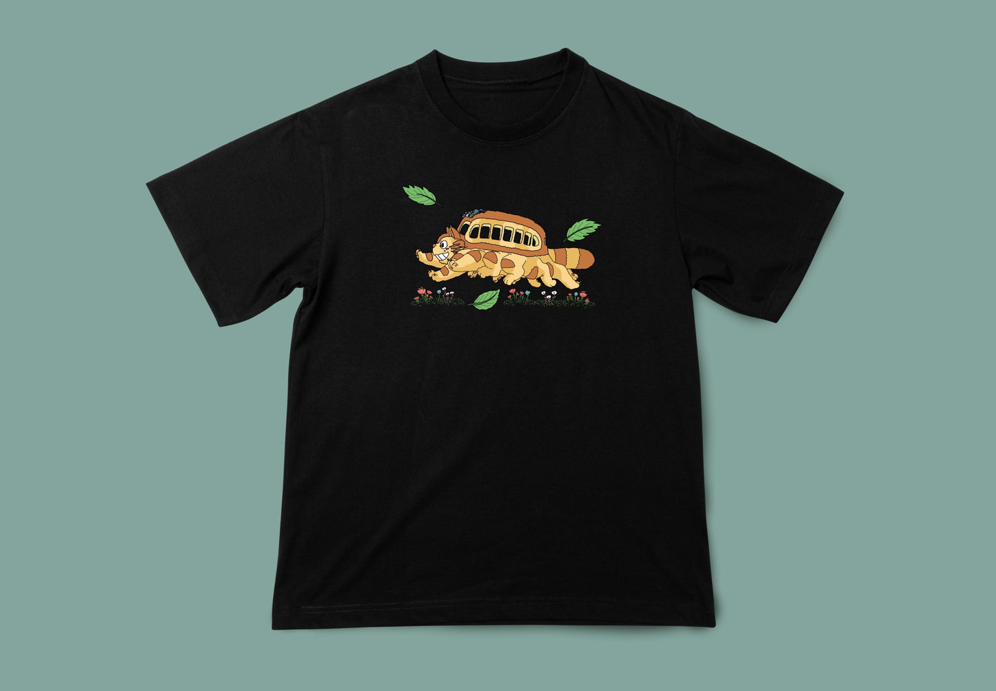 Camiseta unisex negra gatobus ghibli 