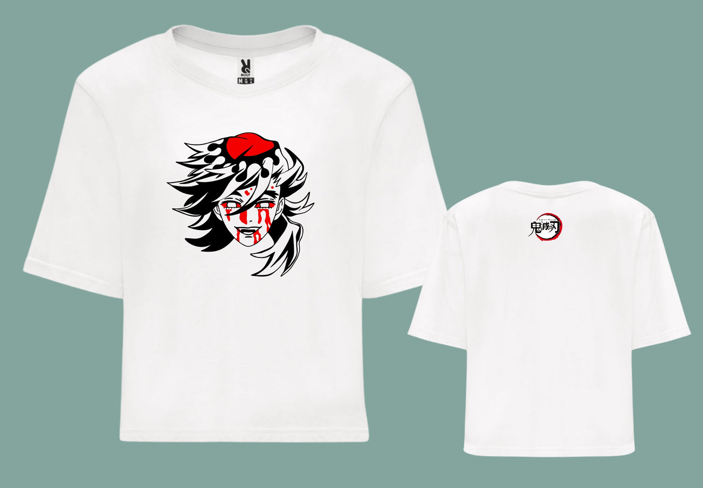 Camiseta blanca croptop Kimetsu no Yaiba vista frontal