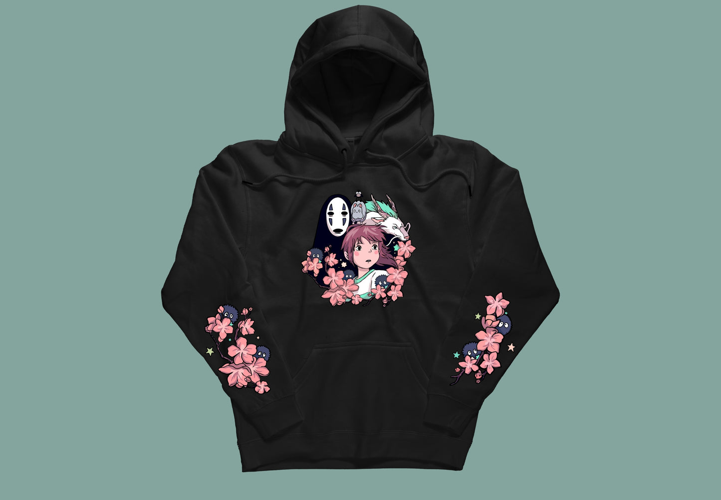 Sudadera negra Chihiro frente impresión grande