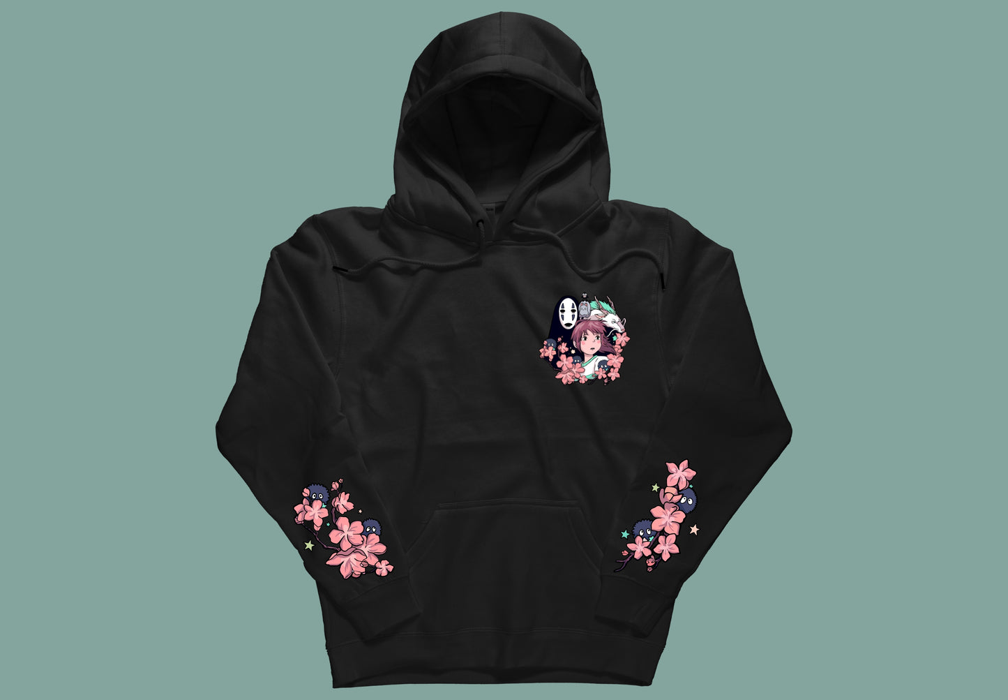 Sudadera negra Chihiro frente impresión pequeña