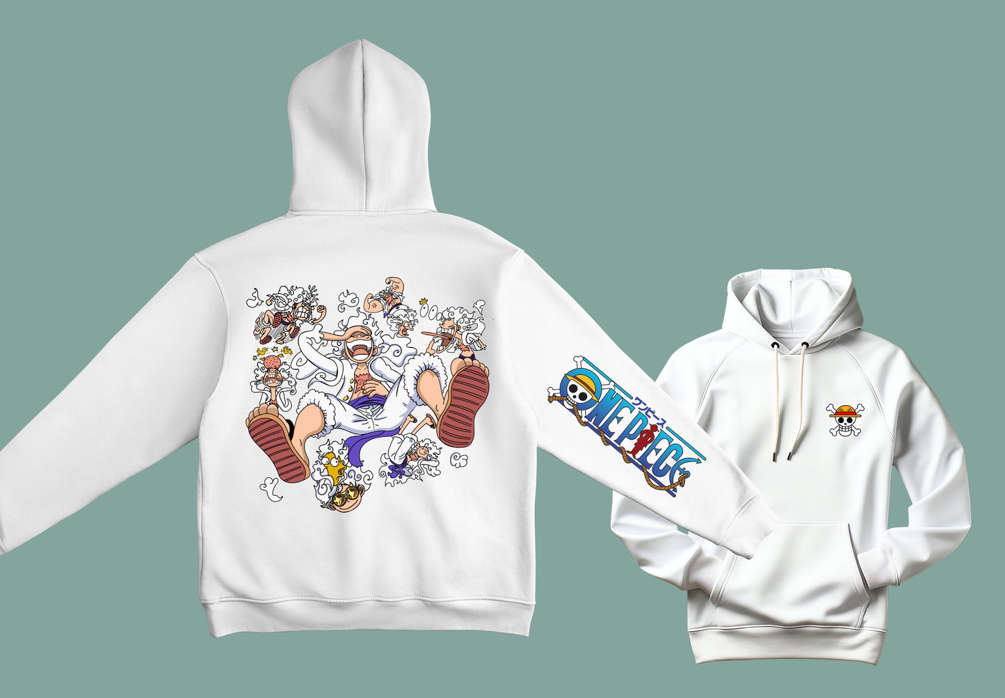 Sudadera unisex blanca gear 5 one piece luffy anime