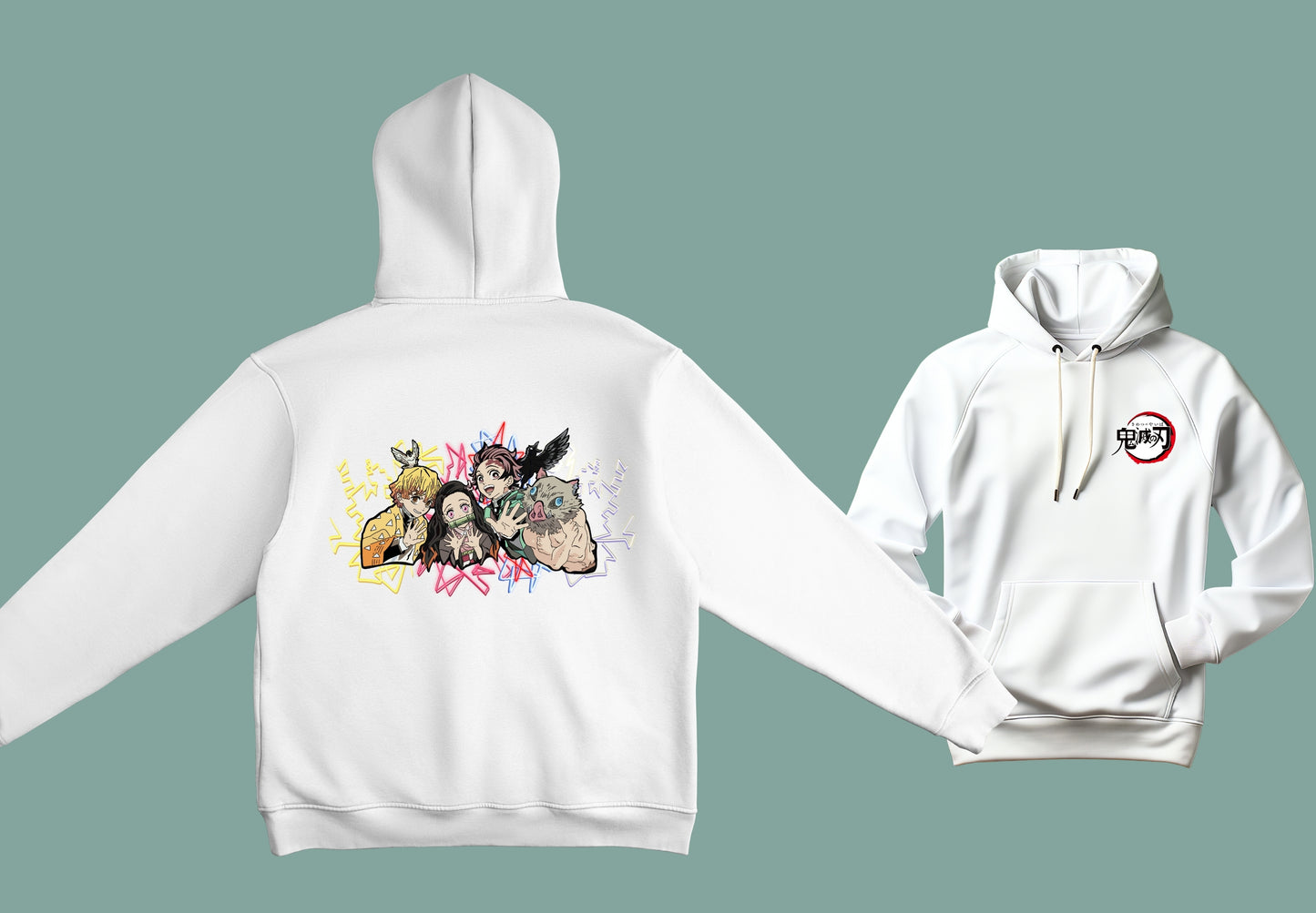 Sudadera unisex blanca kimetsu no yaiba anime