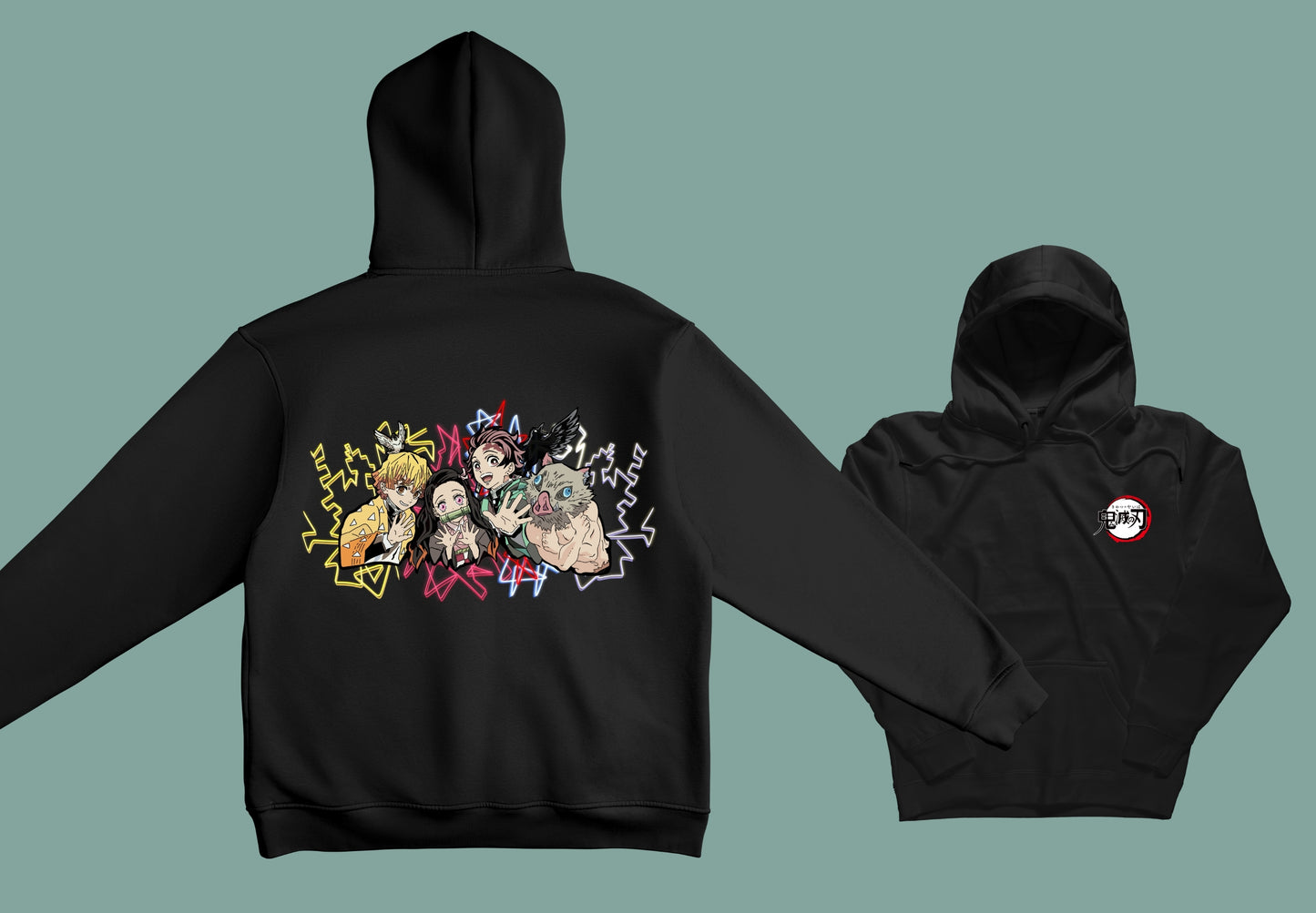 Sudadera unisex negra kimetsu no yaiba anime