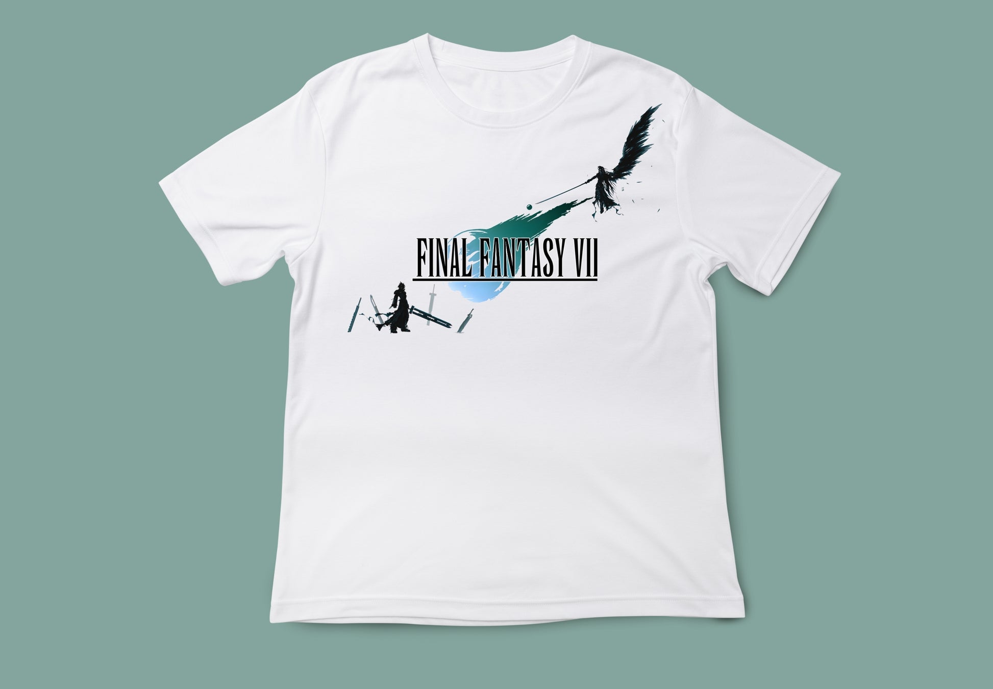 camiseta blanca unisex FFVII cloud y sephiroth