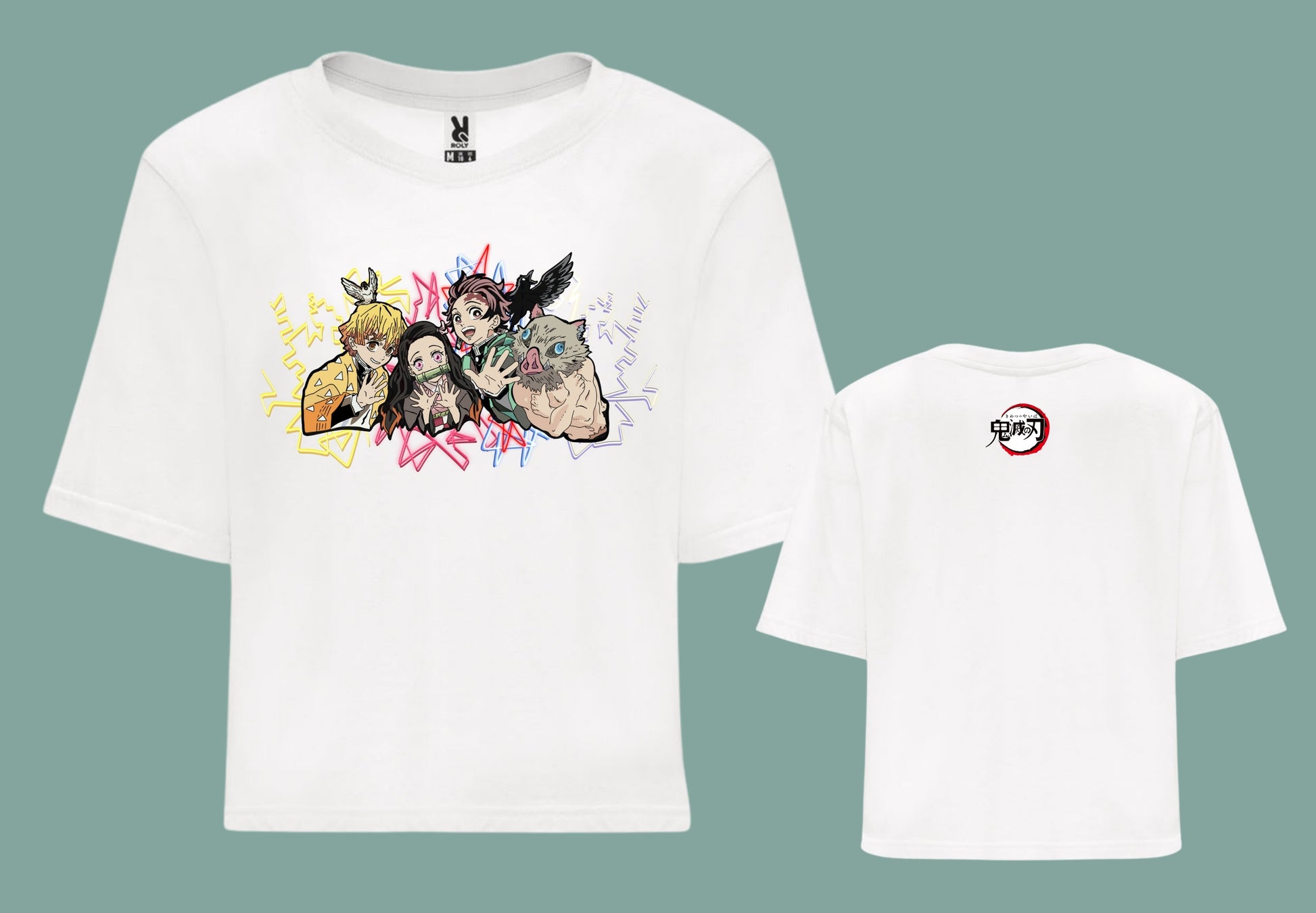 camiseta croptop blanca kimetsu no yaiba anime