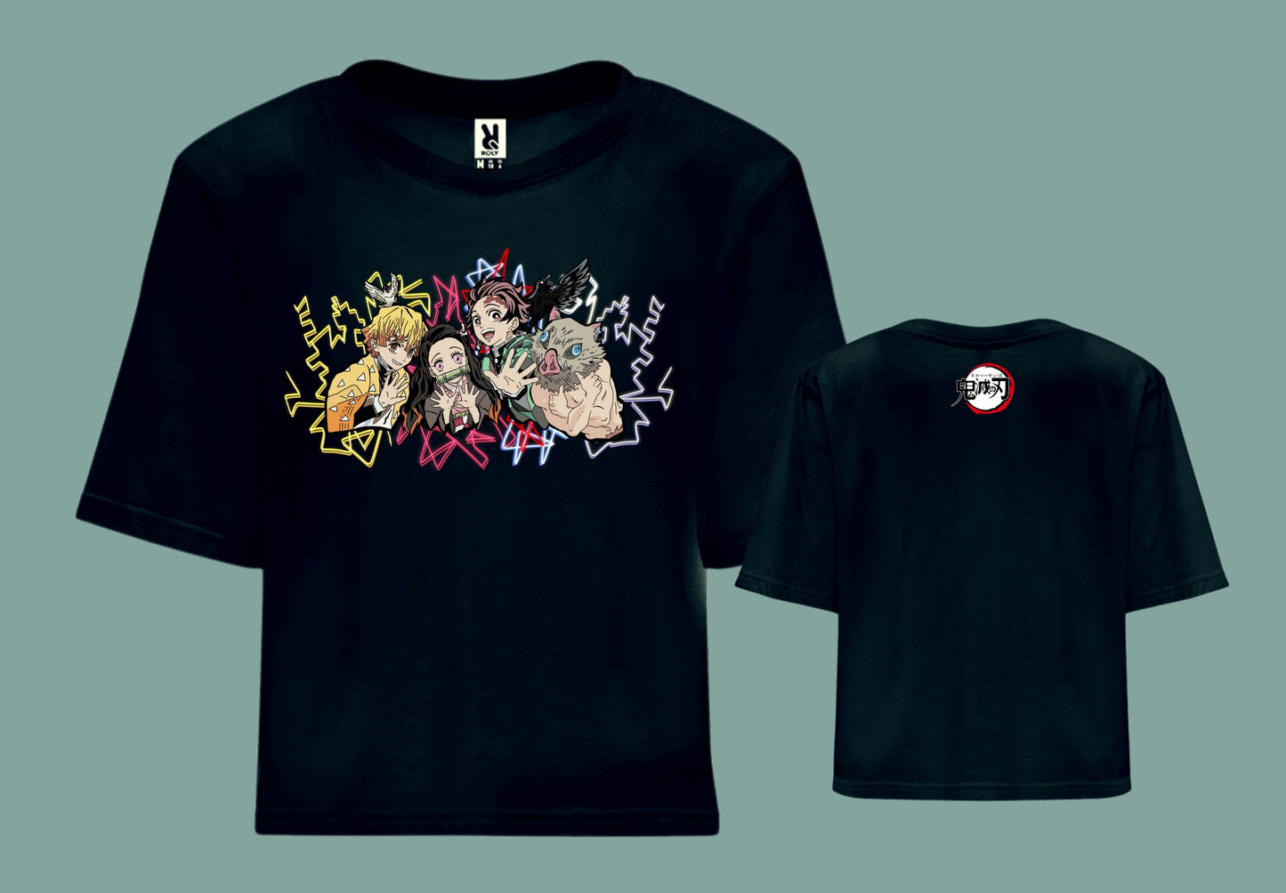 camiseta croptop negra kimetsu no yaiba anime