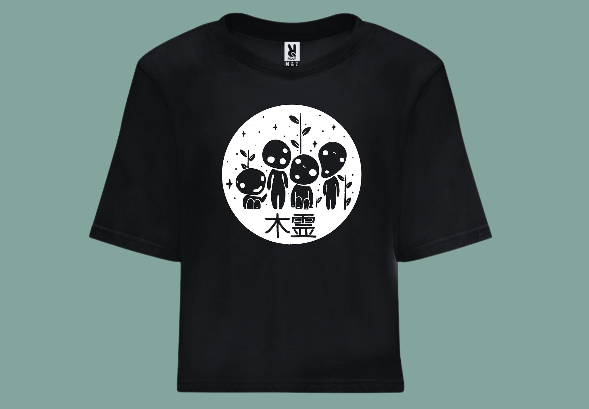 camiseta croptop negra kodama mononoke ghibli