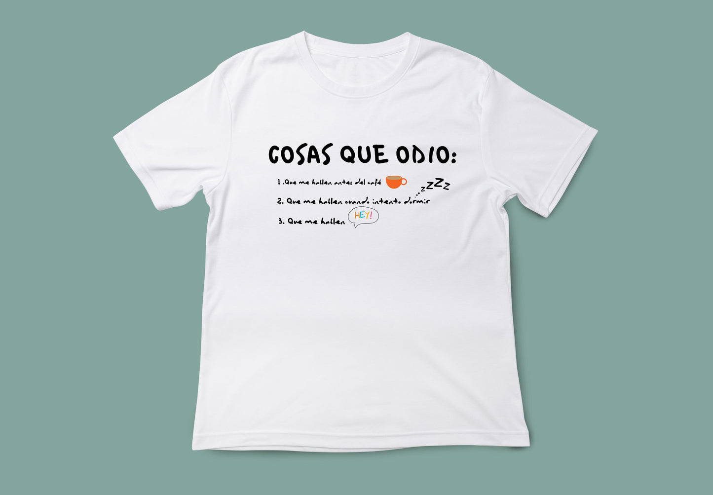 camiseta unisex blanca cosas que odio vista 