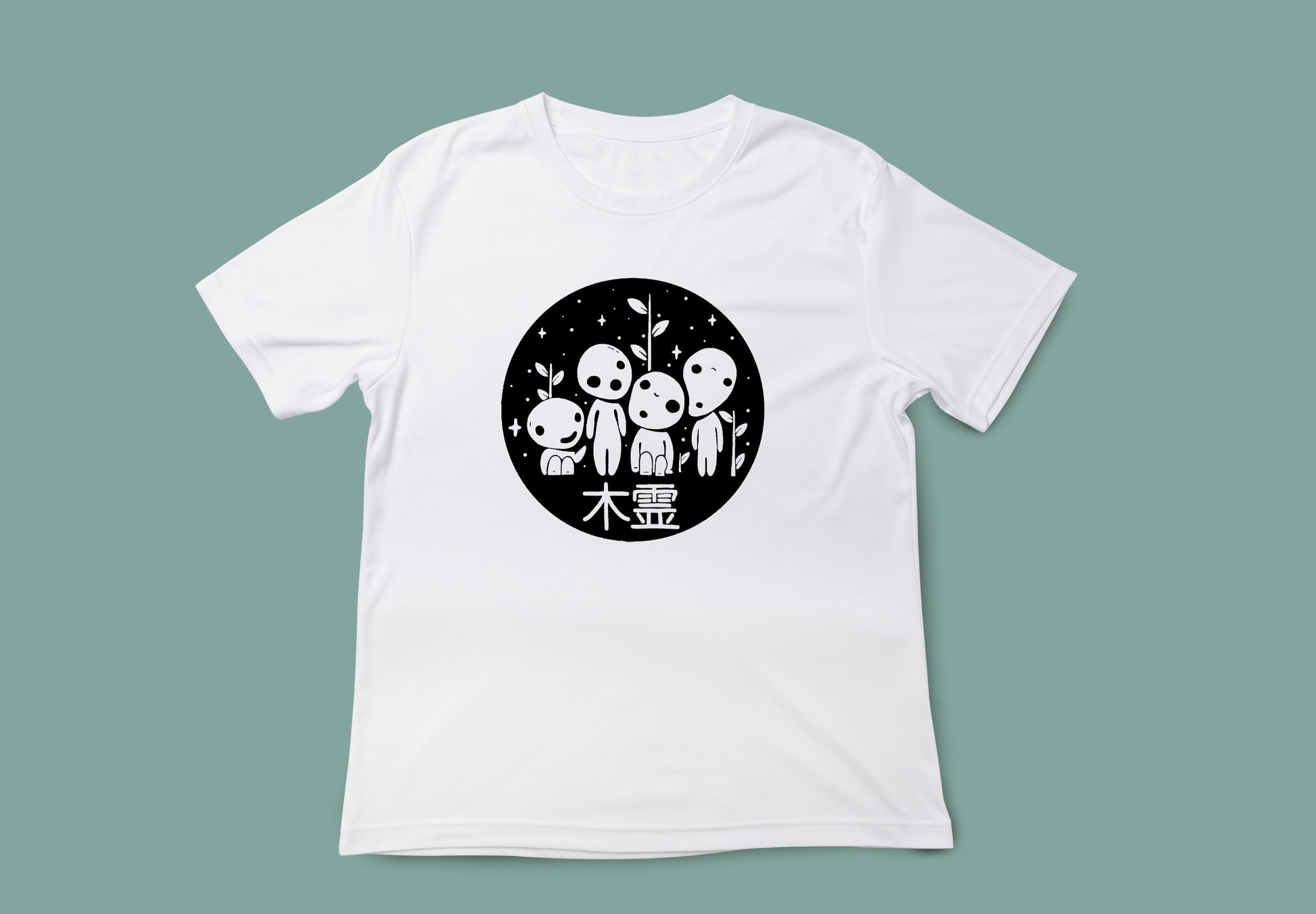 camiseta unisex blanca kodama mononoke ghibli