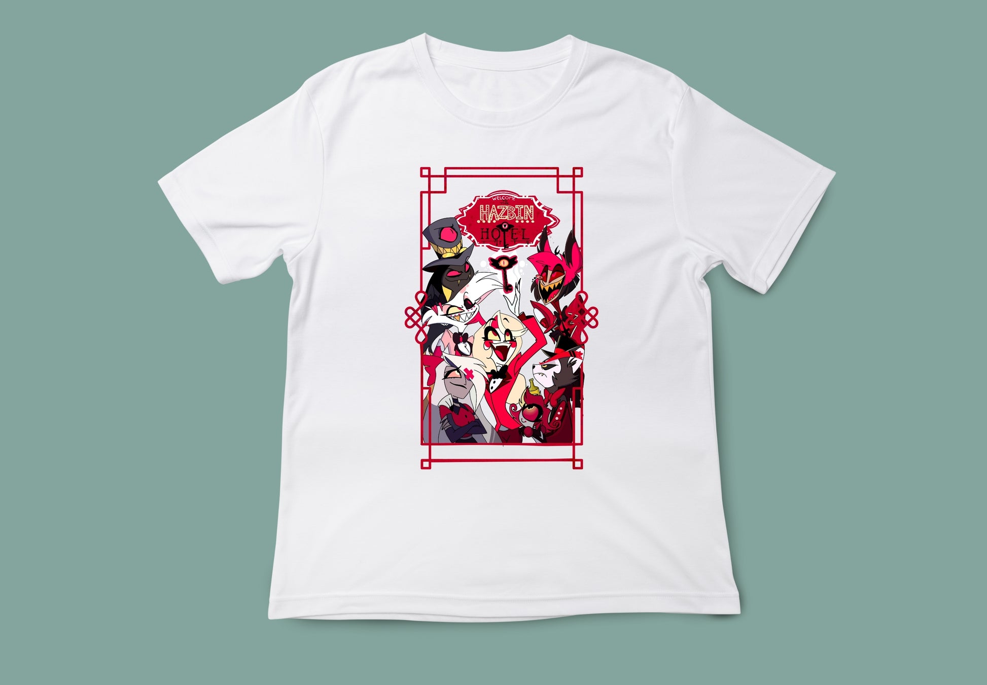 camiseta unisex color blanca hazbin hotel