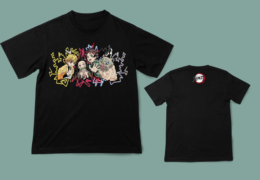 camiseta unisex negra kimetsu no yaiba anime