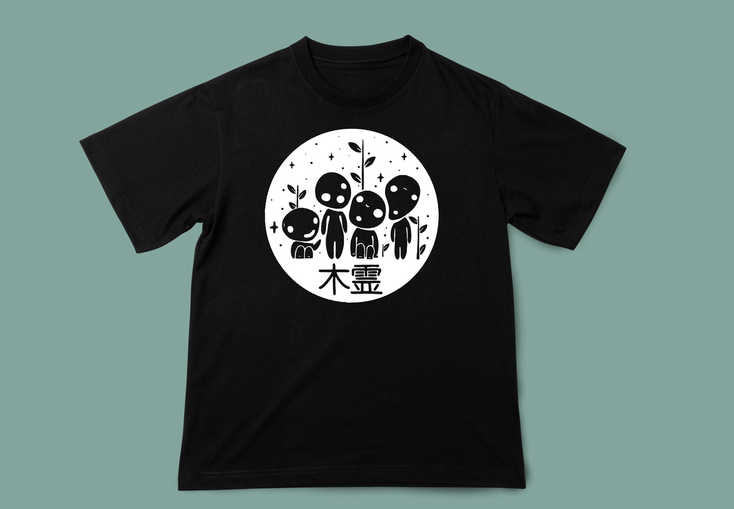 camiseta unisex negra kodama mononoke ghibli